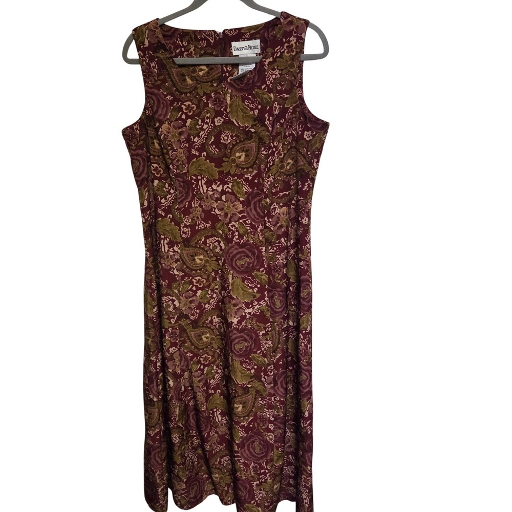 Vintage 90s Danny & Nicole Burgundy‎ Floral Paisley Maxi Dress Women's 12 Boho